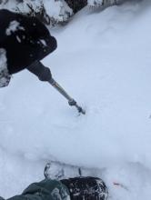 Snow depth on way up Roostercomb
