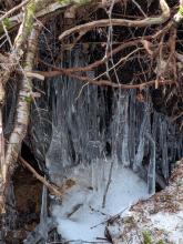 snow and ice going up Porter