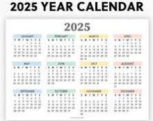 Image of a 2025 calendar
